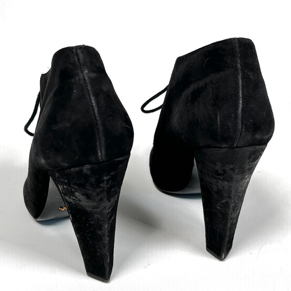 Prada Womsns Boots Black Suede Pointed Toe Lace-Up Ankle Boots Botie US 40 - Picture 5 of 9